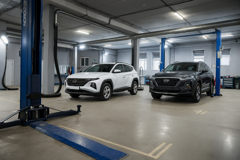 Цех технического обслуживания Hyundai в автосервисе ГЕЛИКОН